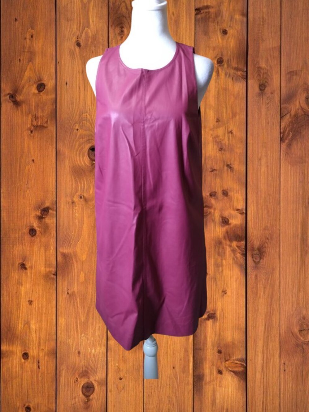 J. Crew Women's Medium Fuchsia Sleeveless Faux Leather Mini Shift Dress Pockets